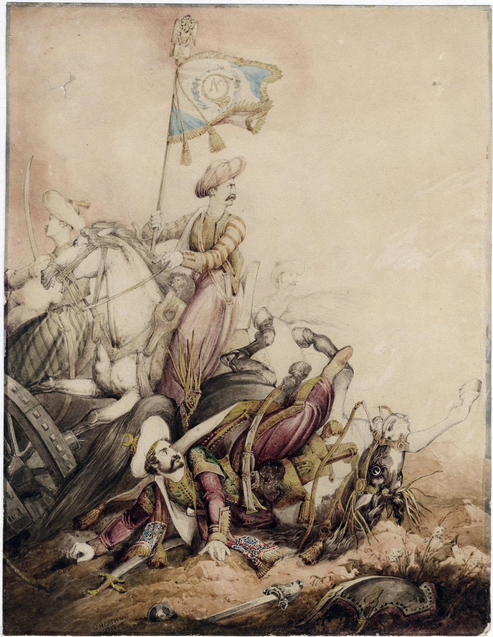 ""Mameluk zászlóvivő a harcban"" (Mameluk zászlóvivő a harcban) William Heath (1795-1840) akvarellje - 1818 Méret: 33,5x25,9 cm Magángyűjtemény alkotó: William Heath