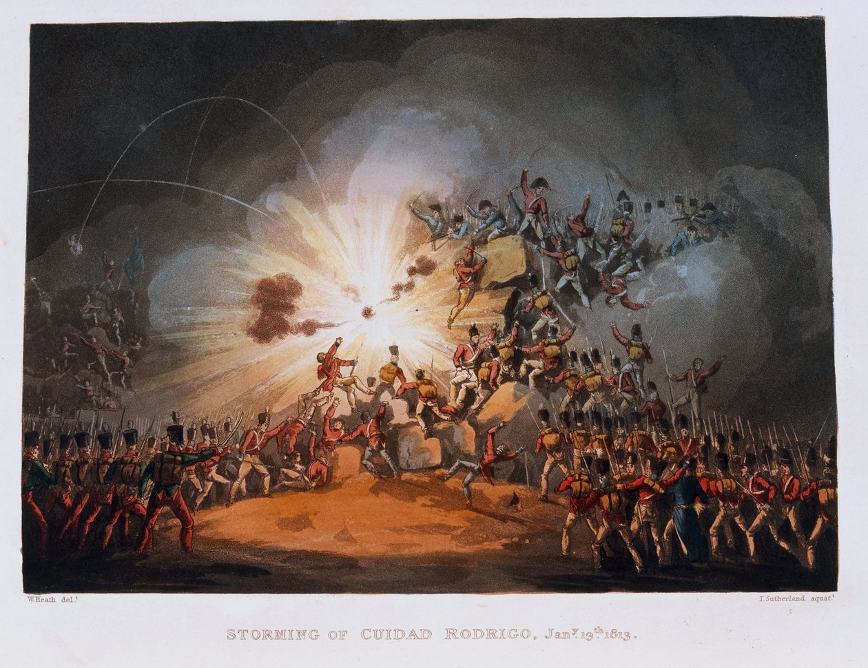 Ciudad Rodrigo ostroma, 1813. január 19., Thomas Sutherland (1785-1838) metszete, megjelent 1815-ben (színes akvatinta). alkotó: William Heath