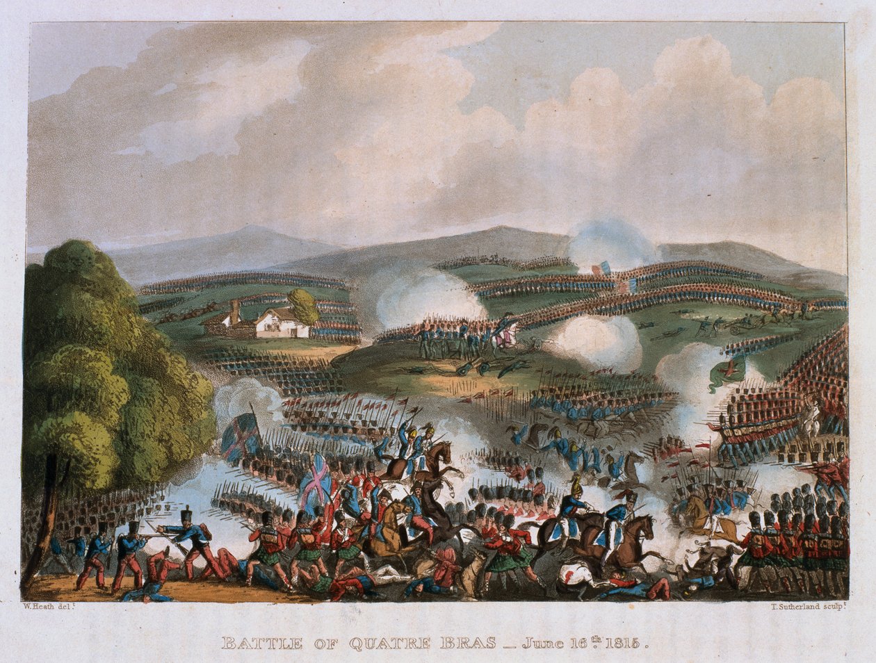 A Quatre Bras-i csata 1815. június 16-án, vésette Thomas Sutherland, 1815 (színes akvatinta) alkotó: William Heath