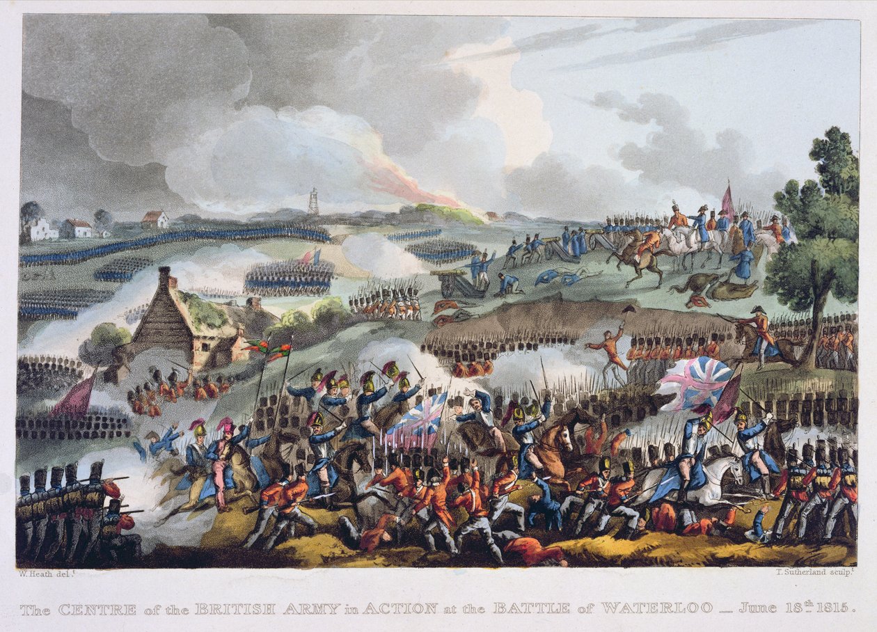A brit hadsereg hadműveleti központja a waterlooi csatában, 1815. június 18., „Nagy-Britannia és szövetségeseinek harci eredményei 1799 és 1815 között”, James Jenkins, Tho metszet alkotó: William Heath