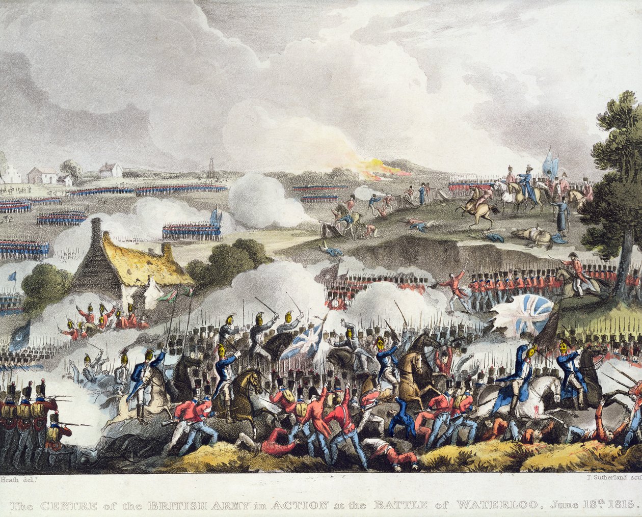 A brit hadsereg hadműveleti központja a waterlooi csatában, 1815. június 18-án, vésette Sutherland alkotó: William Heath