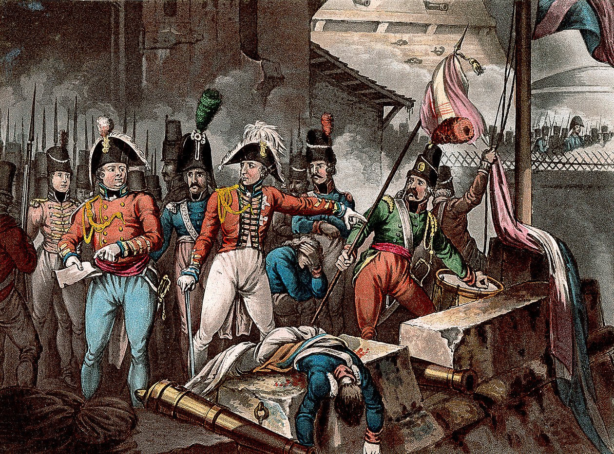 Wellington hercege Ciudad Rodrigo elfoglalásakor, Spanyolország, félszigeti háború, 1812 c1818. alkotó: William Heath