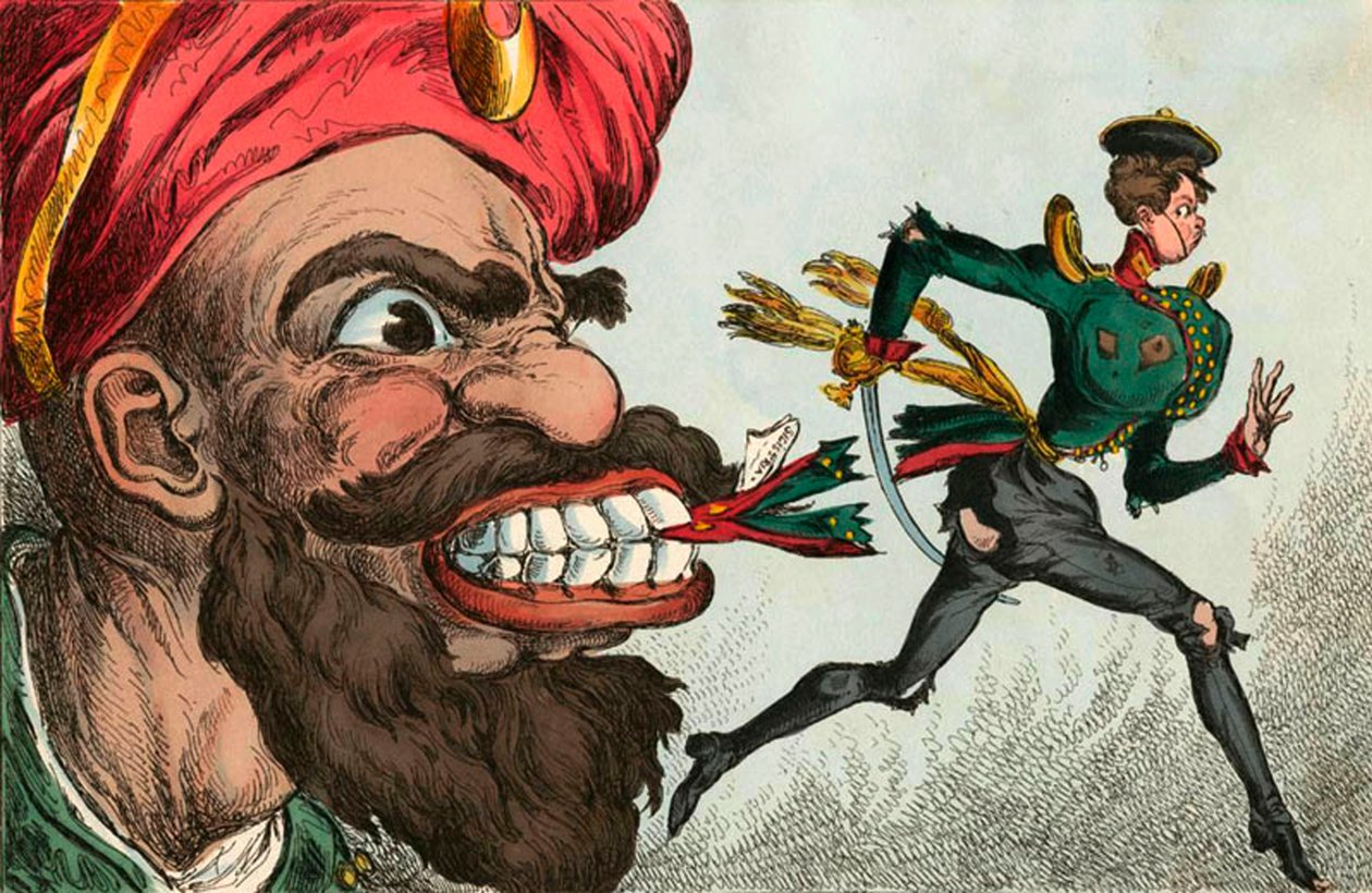 A krími háború kezdete a nyugat-európai karikaturista szemével, 1850-es évek. alkotó: William Heath
