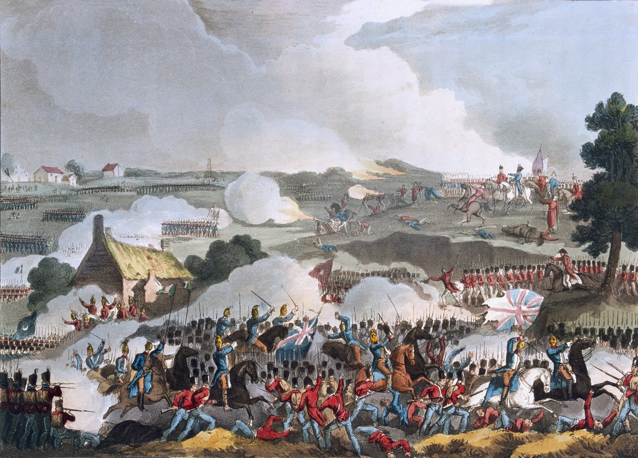 A brit hadsereg hadműveleti központja a waterlooi csatában, 1815. június 18-án, Sutherland akvatinta, 1815 (színes akvatinta) alkotó: William Heath