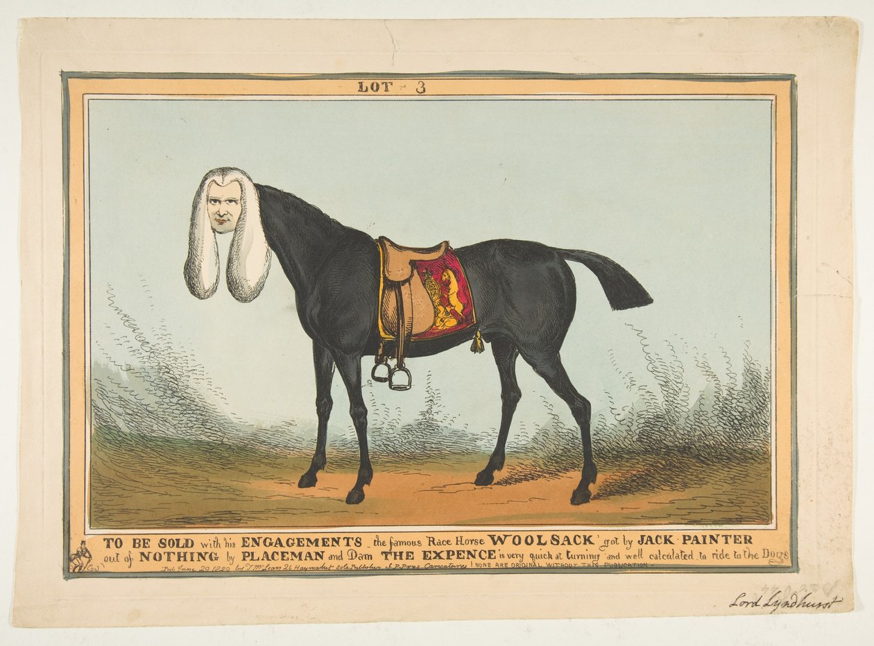 Minden eljegyzésével együtt eladják – A híres versenyló gyapjúzsák, 1829. június 29. alkotó: William Heath
