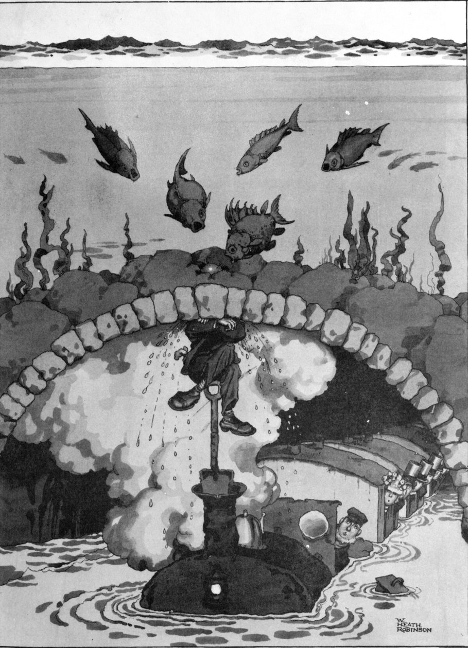 Szivárgás a Csatorna-alagútban, illusztráció az „Inventions”-ből alkotó: William Heath Robinson