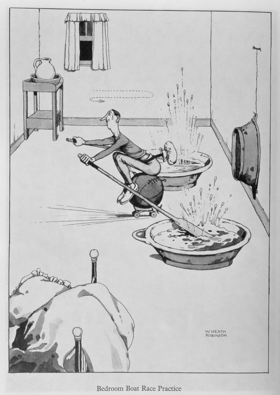 Hálószoba hajóverseny gyakorlat, illusztráció az „Inventions”-ből alkotó: William Heath Robinson