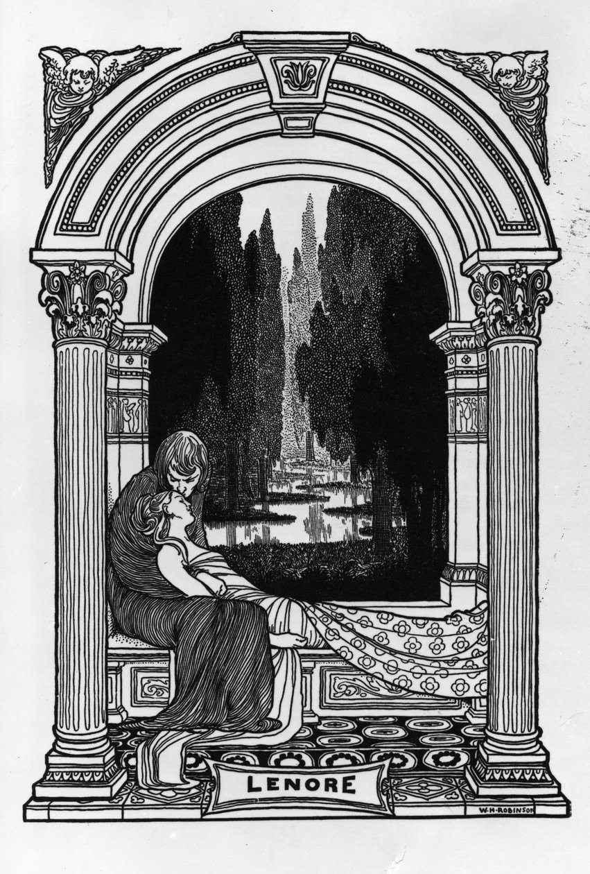 Lenore, az "Edgar Allan Poe versei"-ből, 1900 alkotó: William Heath Robinson