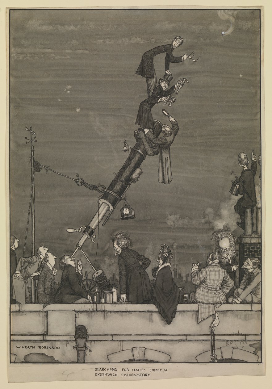 A Halley-üstökös keresése a Greenwichi Csillagvizsgálóban alkotó: William Heath Robinson