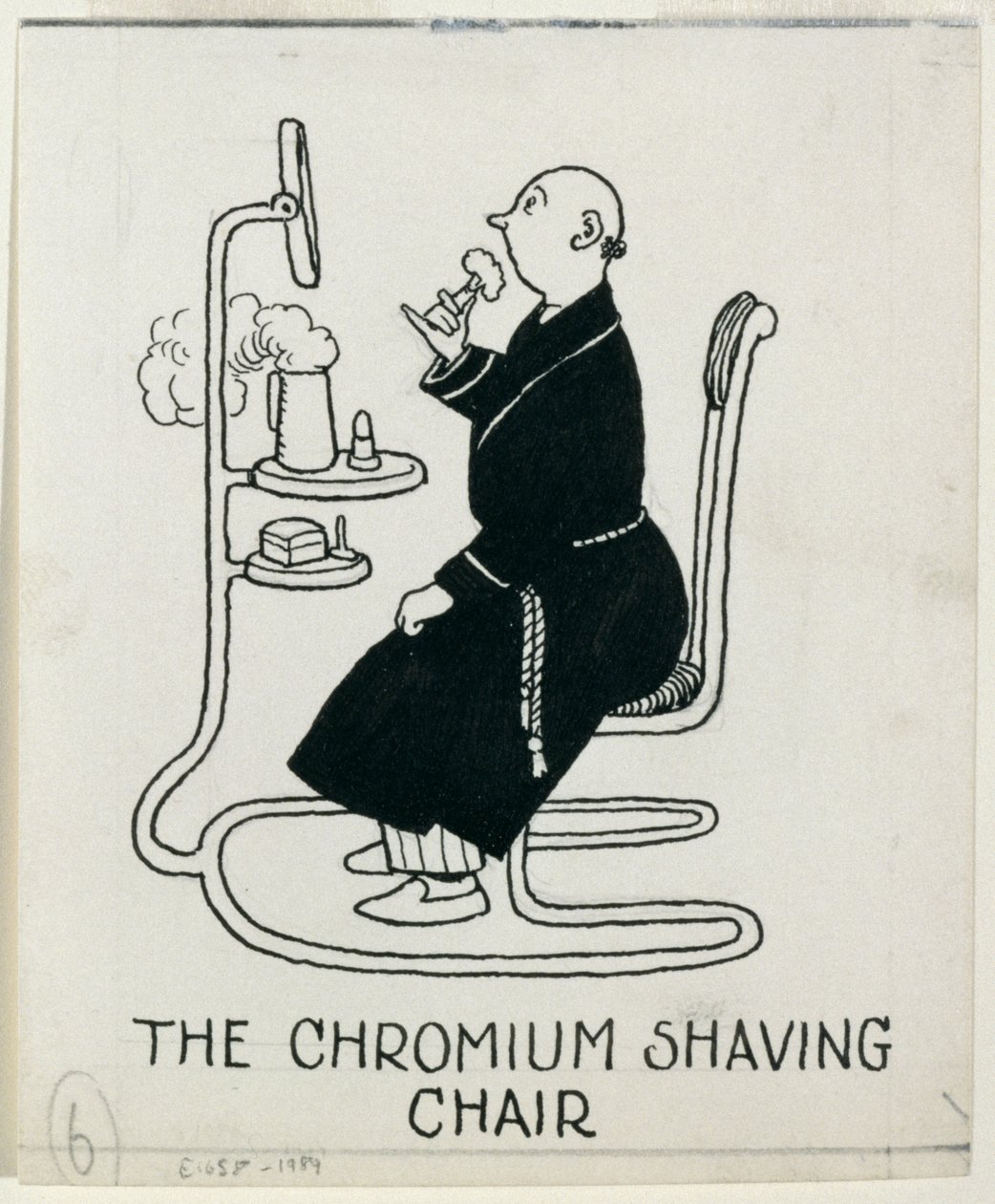 „The Chromium Shaving Chair”, részlet a „Hogyan éljünk lakásban” című könyvből, 1936-ban alkotó: William Heath Robinson