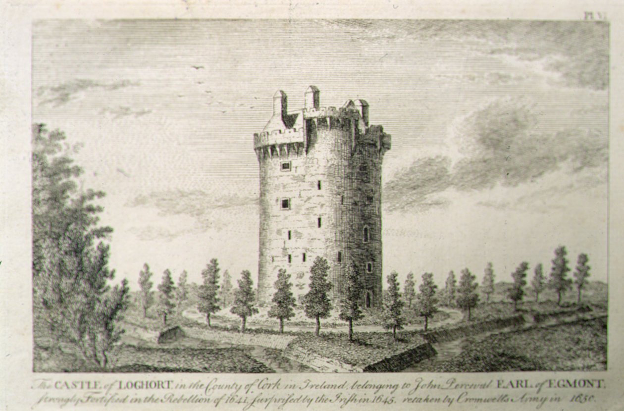Castle Howel, Barony of Kells, Kilkenny megye, Írország, George Virtue "Scenery and Antiquities of Ireland" című művéből. alkotó: William Henry (after) Bartlett