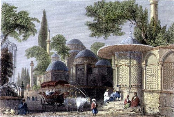 Chahzade szökőkútja és mecsetje, vésette Roberts Sands (1792-1855) 1850 körül (akvatinta) alkotó: William Henry (after) Bartlett