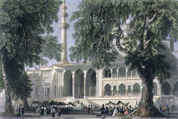 Yeni Djami, vagyis a Sultana Valide mecsete, Isztambul, J. C. Varrall metszet, 1850 körül (akvatinta) alkotó: William Henry (after) Bartlett