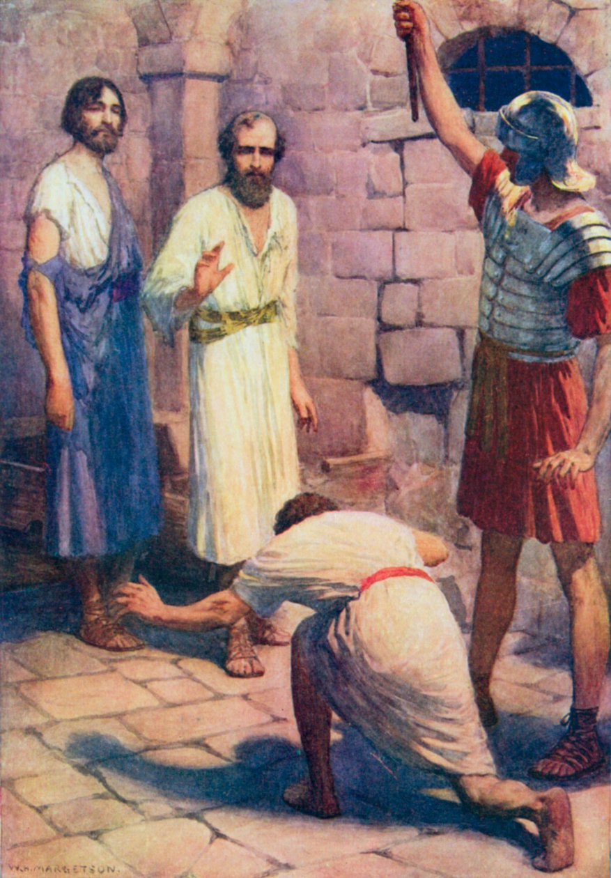 Pál és Silás a börtönben (színes litográfia) alkotó: William Henry (after) Margetson