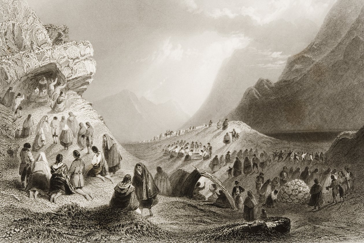 Látogatás Holywellbe, Connemara, Galway megye, Írország, George Virtue „Scenery and Antiquities of Ireland” című művéből, 1860-as évek alkotó: William Henry Bartlett
