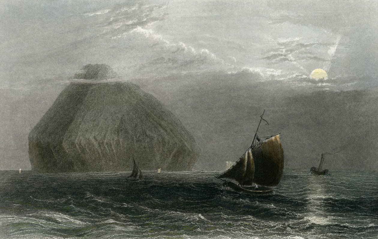 Ailsa Craig, J. T. Willmore metszet (kézzel színezett metszet) alkotó: William Henry Bartlett