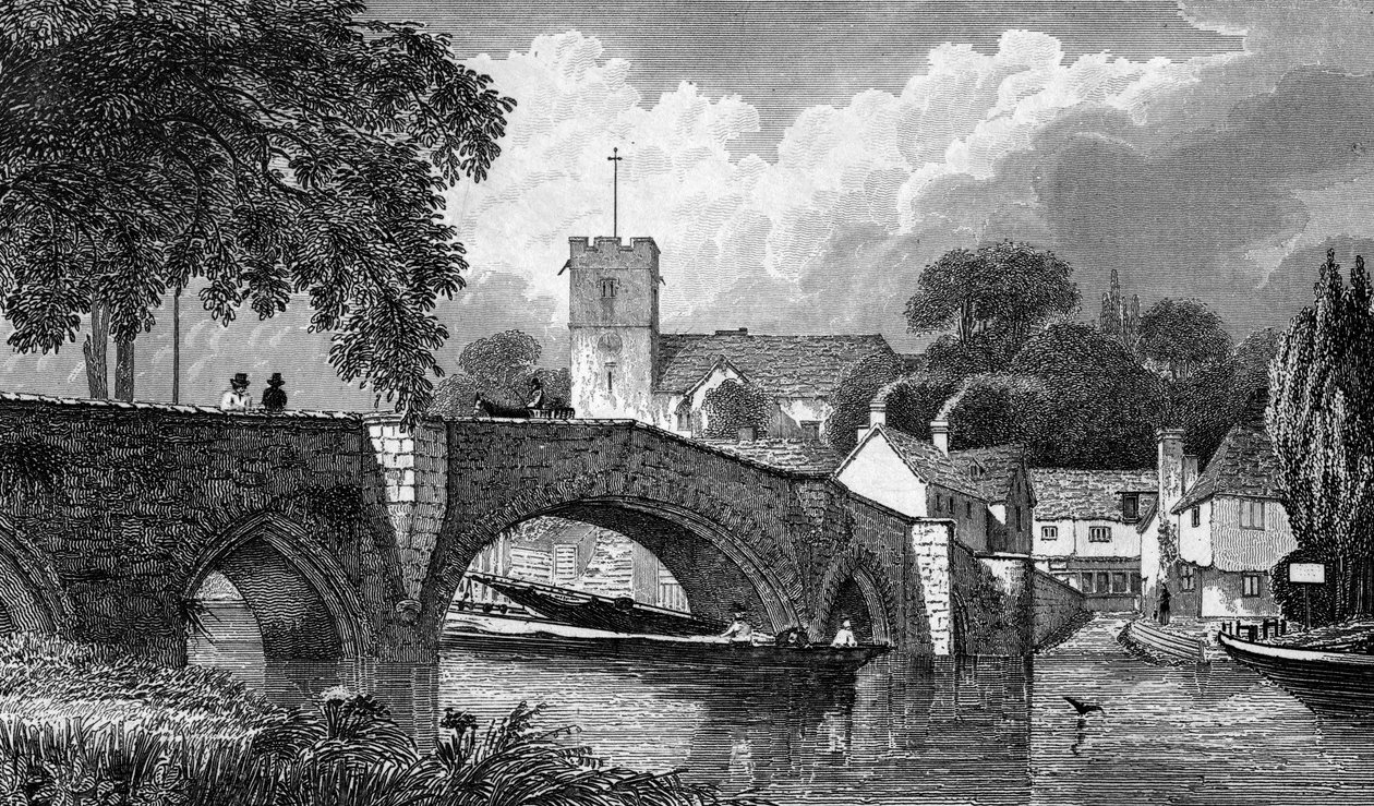Aylesford Church and Bridge, B. Winkles metszete, 1829-ben megjelent alkotó: William Henry Bartlett