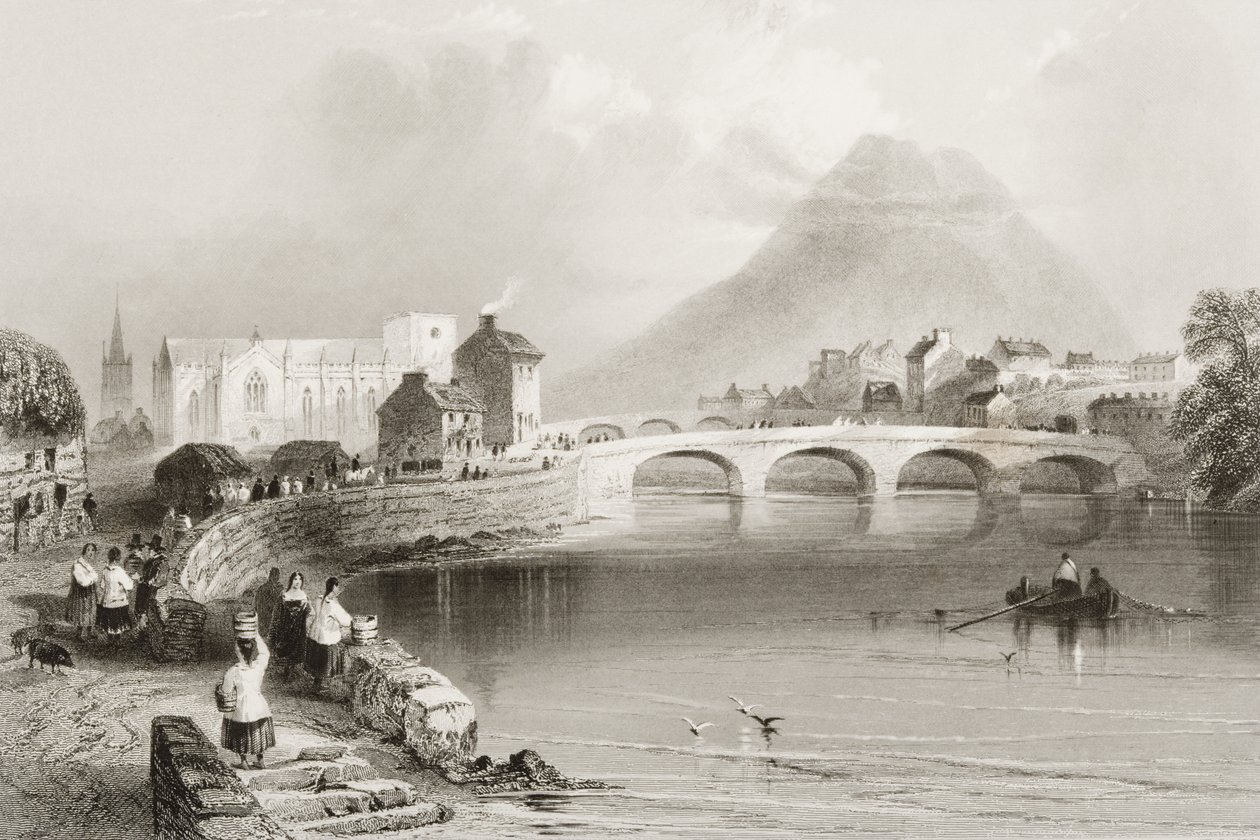 Ballina, Mayo megye, George Virtue „Scenery and Antiquities of Ireland” című művéből, 1860-as évek alkotó: William Henry Bartlett
