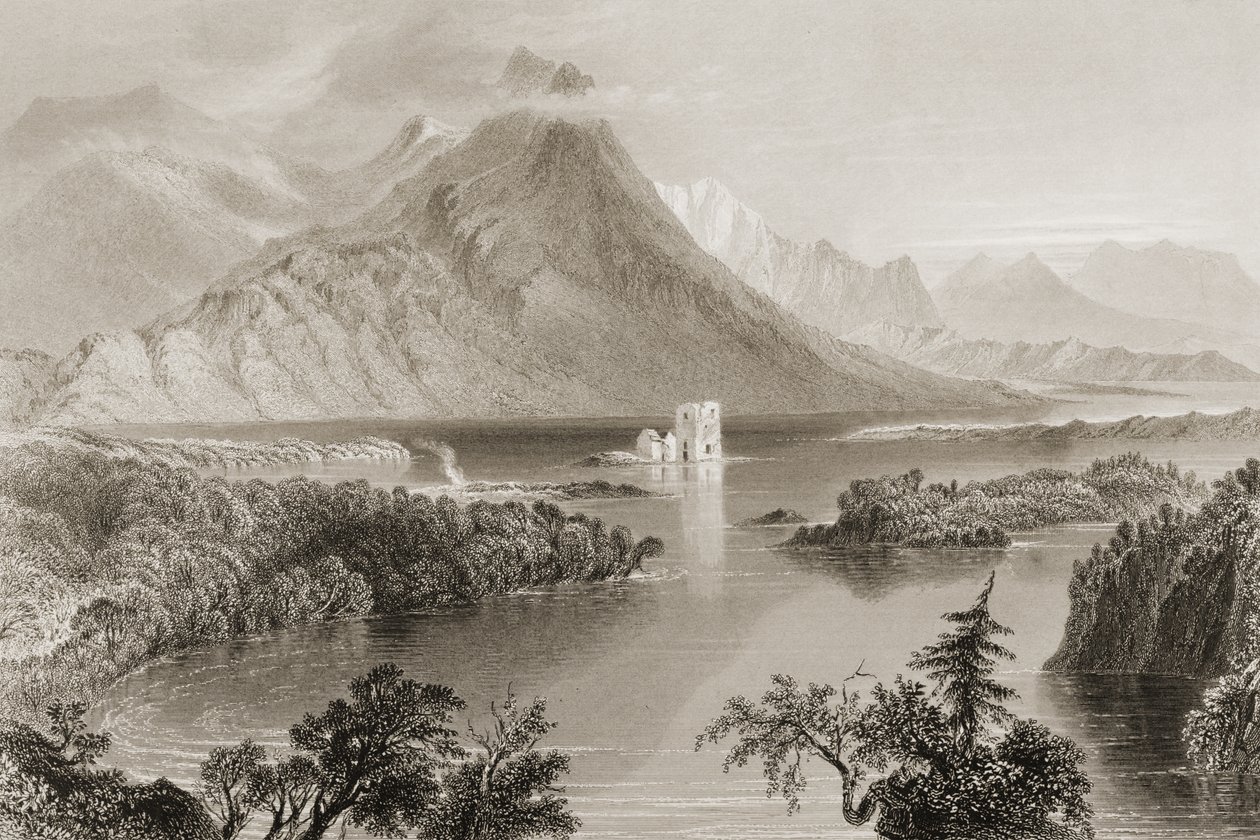 Ballynahinch, Connemara, Galway megye, Írország, George Virtue „Scenery and Antiquities of Ireland” című művéből, 1860-as évek alkotó: William Henry Bartlett