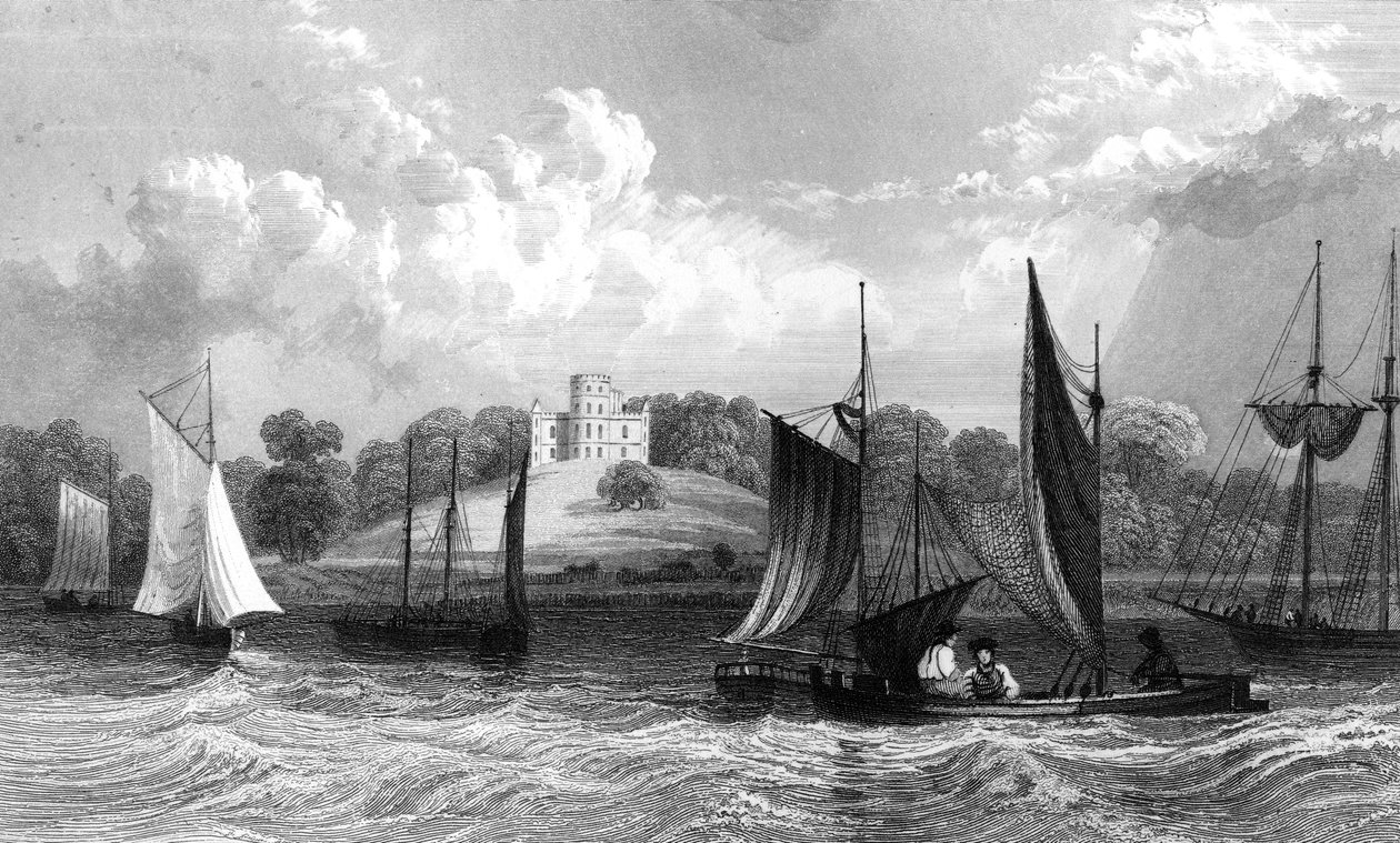 Belmont kastély, Grays Thurrock közelében, Essexben, metszett Henry Wallis, 1832 alkotó: William Henry Bartlett