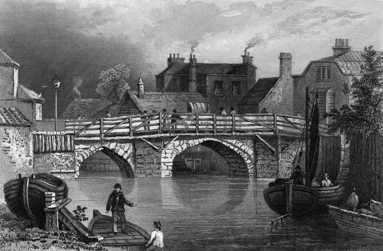 Bow Bridge, Essex, metszett John Rogers, 1832 alkotó: William Henry Bartlett