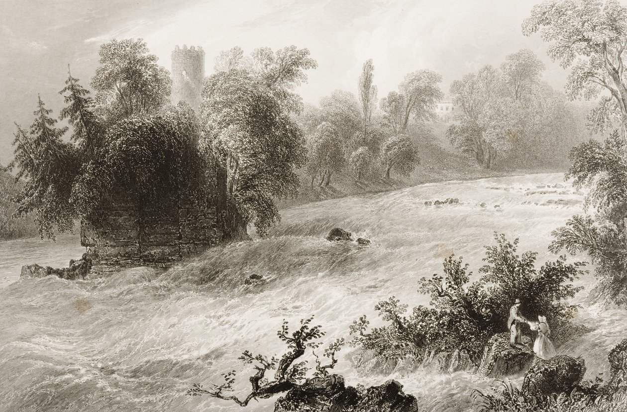 Castleconnell és Doonass Rapids, Limerick megye, Írország, George Virtue „Scenery and Antiquities of Ireland” című művéből, 1860-as évek alkotó: William Henry Bartlett