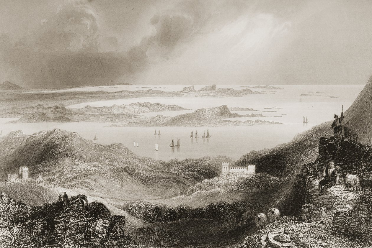 Clifden Castle, Connemara, Galway megye, George Virtue „Írország tájai és régiségei” című művéből, 1860-as évek alkotó: William Henry Bartlett