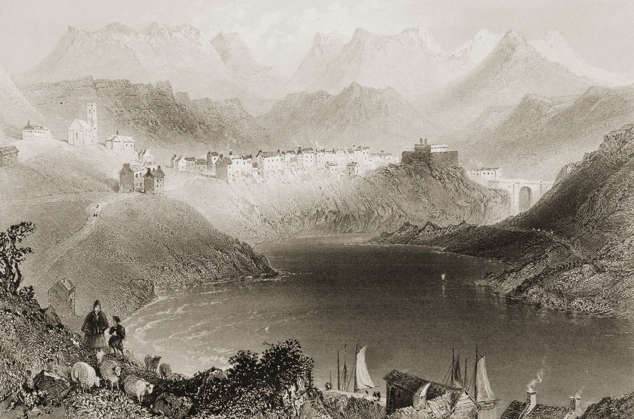 Clifden, Connemara, Galway megye, Írország, George Virtue „Scenery and Antiquities of Ireland” című művéből, 1860-as évek alkotó: William Henry Bartlett