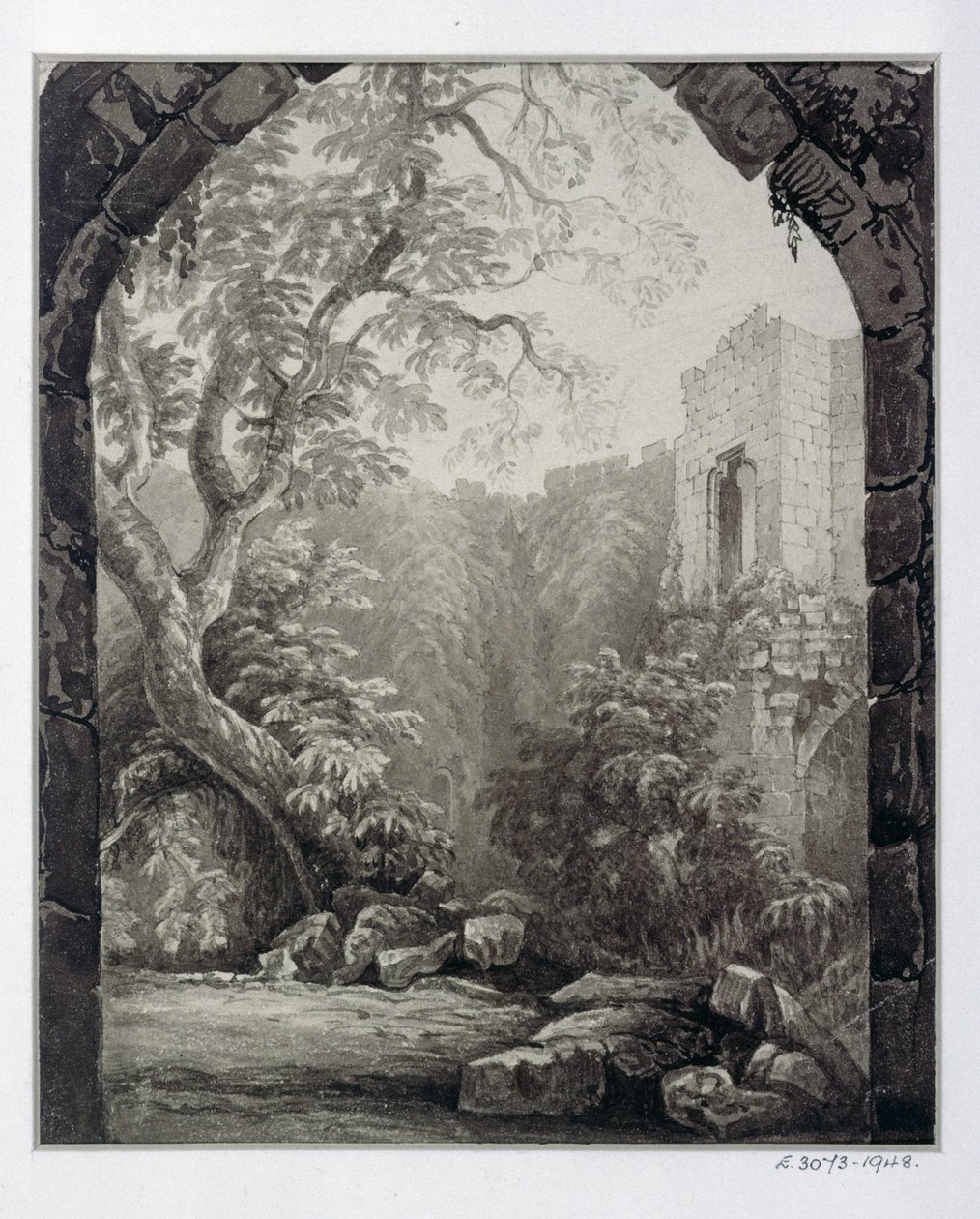 Cliffords Tower, York, belső, 1827 alkotó: William Henry Bartlett
