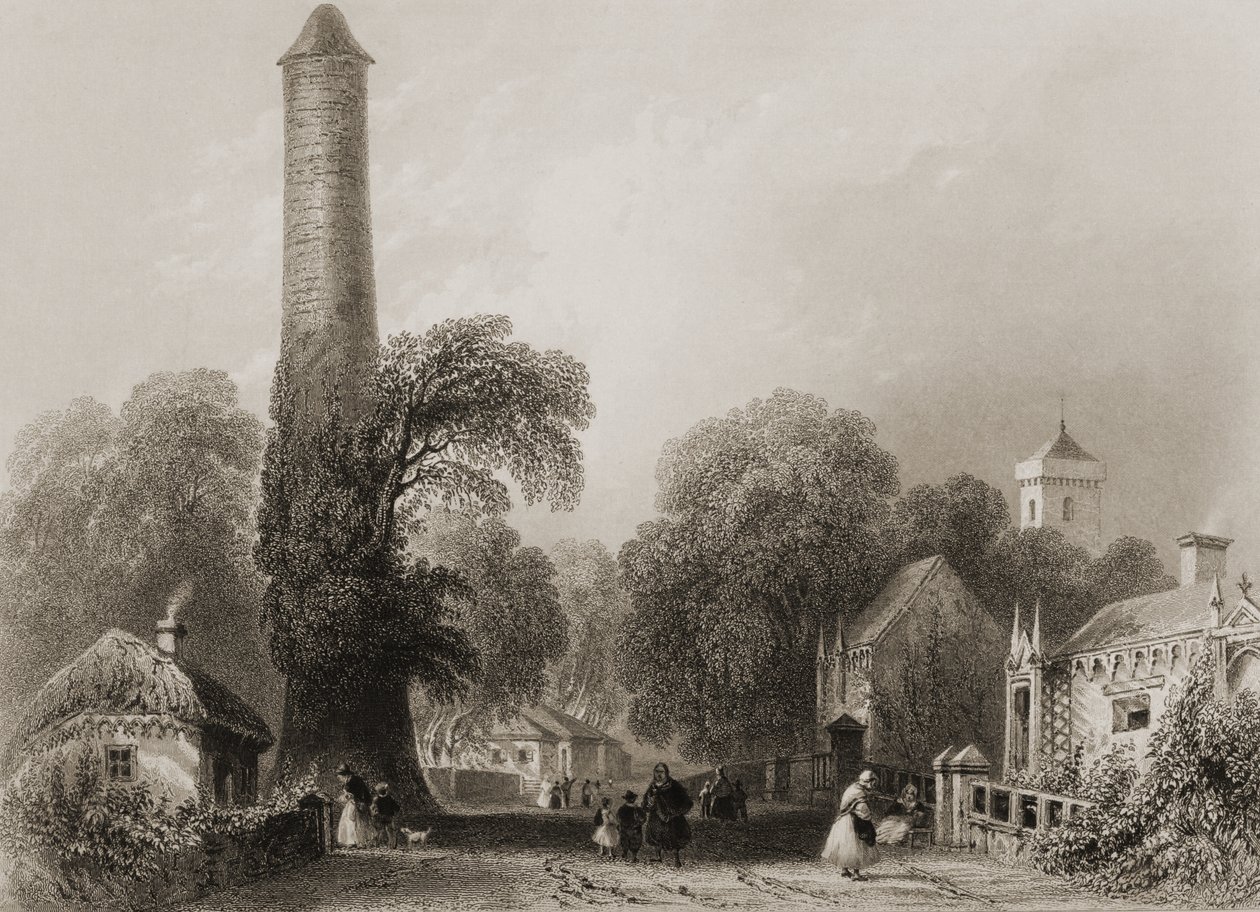 Clondalkin, Dublin megye, Írország, George Virtue „Scenery and Antiquities of Ireland” című művéből, 1860-as évek alkotó: William Henry Bartlett