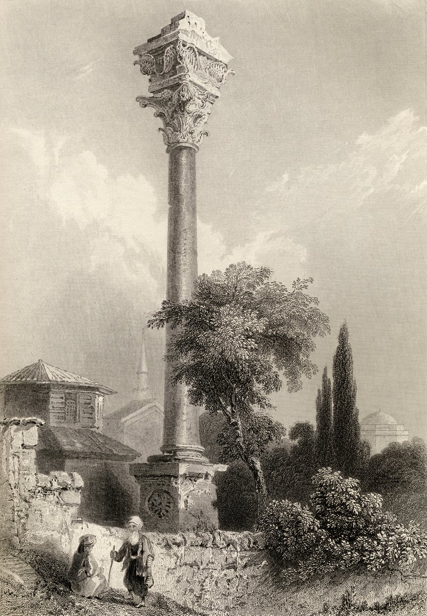 Marcian oszlopa, Isztambul, Törökország, H. Adlard metszete alkotó: William Henry Bartlett
