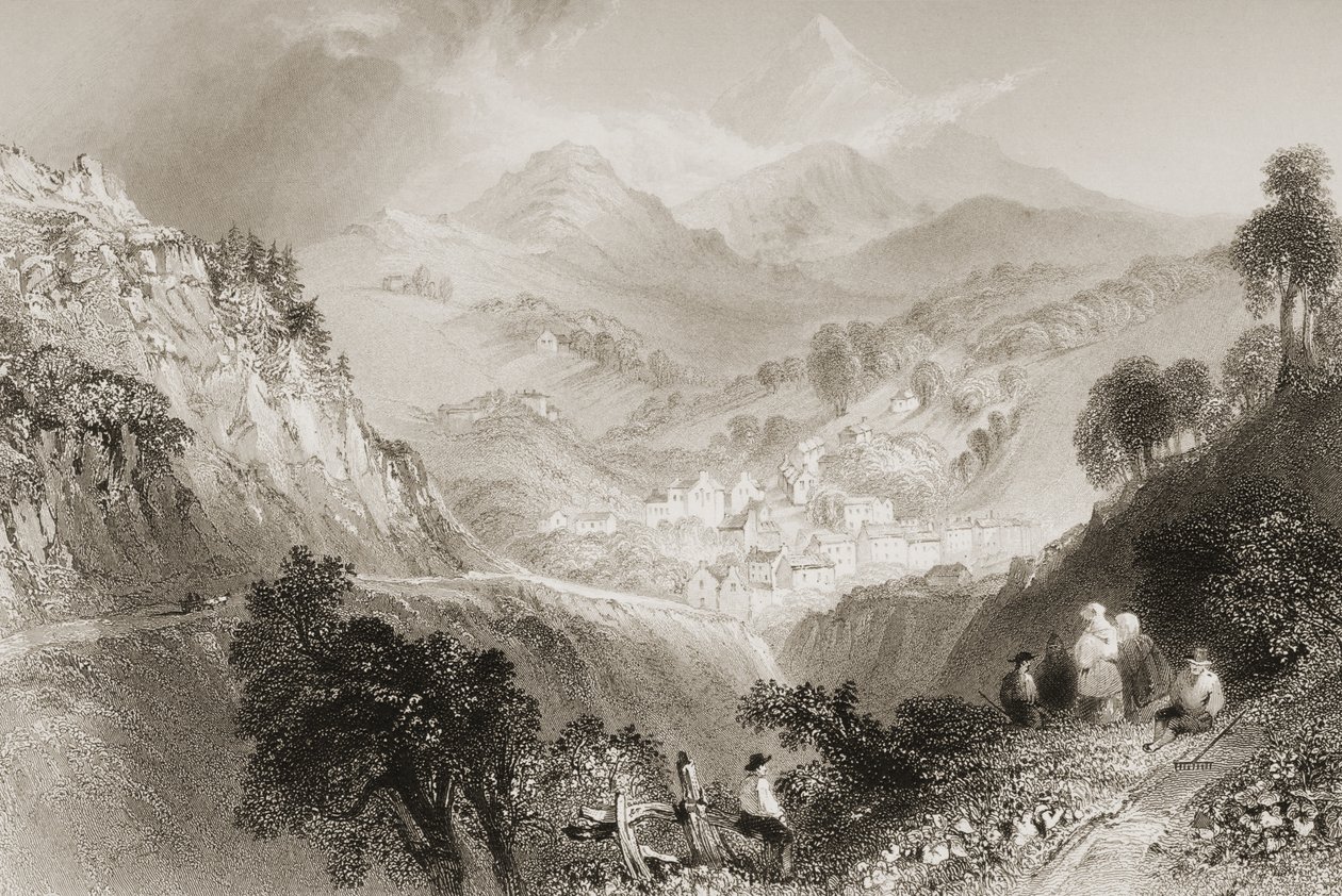Enniskerry, Wicklow megye, George Virtue „Scenery and Antiquities of Ireland” című művéből, 1860-as évek alkotó: William Henry Bartlett