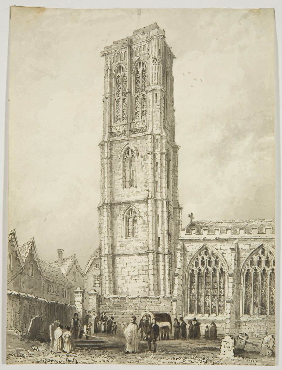 Templomtemplom külseje, internálással, 1825 körül (ceruza és akvarell papíron) alkotó: William Henry Bartlett
