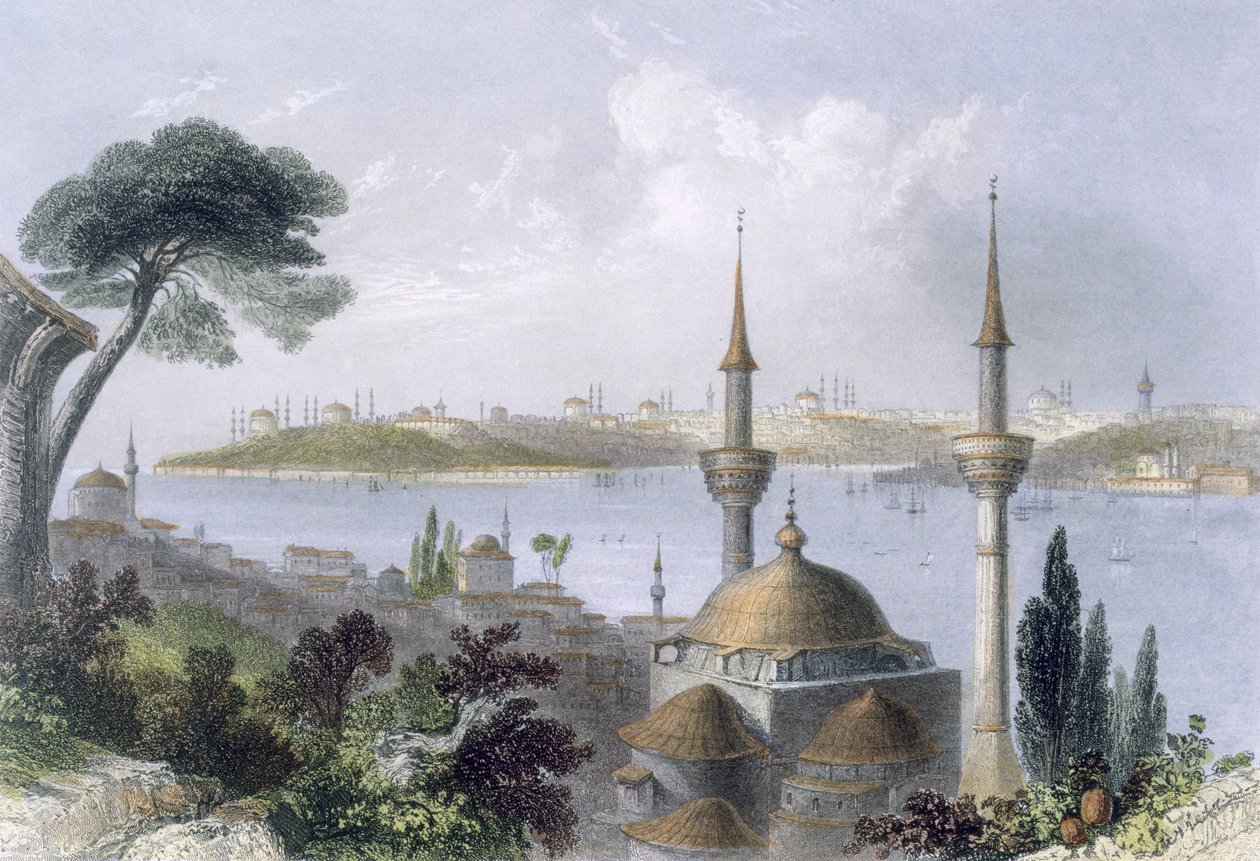 Konstantinápoly általános képe Scutariról, 1850 körül (színes akvatinta) alkotó: William Henry Bartlett