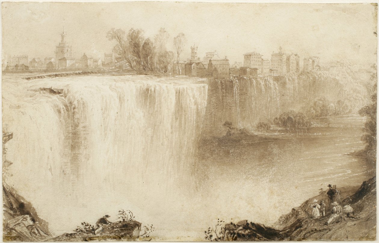 Genesee Falls, Rochester, New York: Tanulmány egy gravírozáshoz, 1836 (barna tintával mosott kikarcolással a papíron) alkotó: William Henry Bartlett