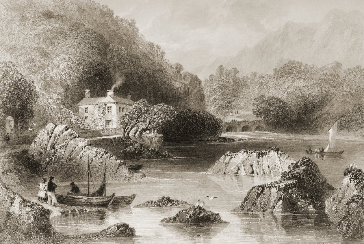 Gleengarriff Inn, Gleengarriff, Cork megye, George Virtue „Scenery and Antiquities of Ireland” című művéből, 1860-as évek alkotó: William Henry Bartlett