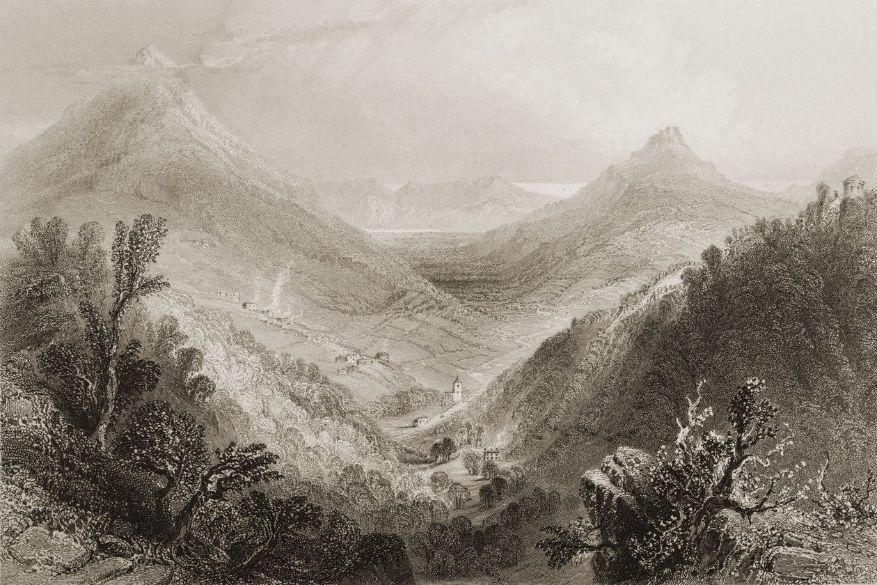 Glen of the Downs, Wicklow megye, Írország, George Virtue „Scenery and Antiquities of Ireland” című művéből, 1860-as évek (metszet) alkotó: William Henry Bartlett
