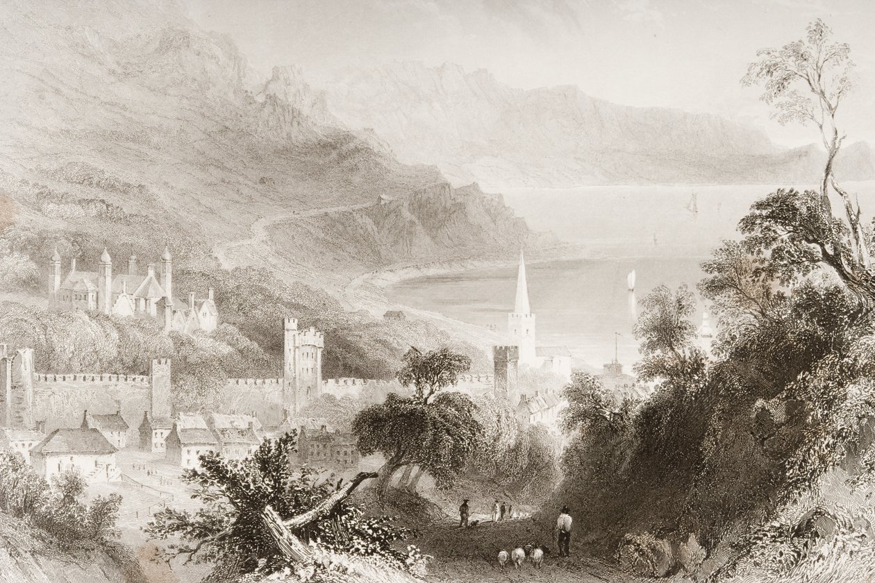 Glenarm, Antrim megye, Észak-Írország, George Virtue „Scenery and Antiquities of Ireland” című művéből, 1860-as évek alkotó: William Henry Bartlett