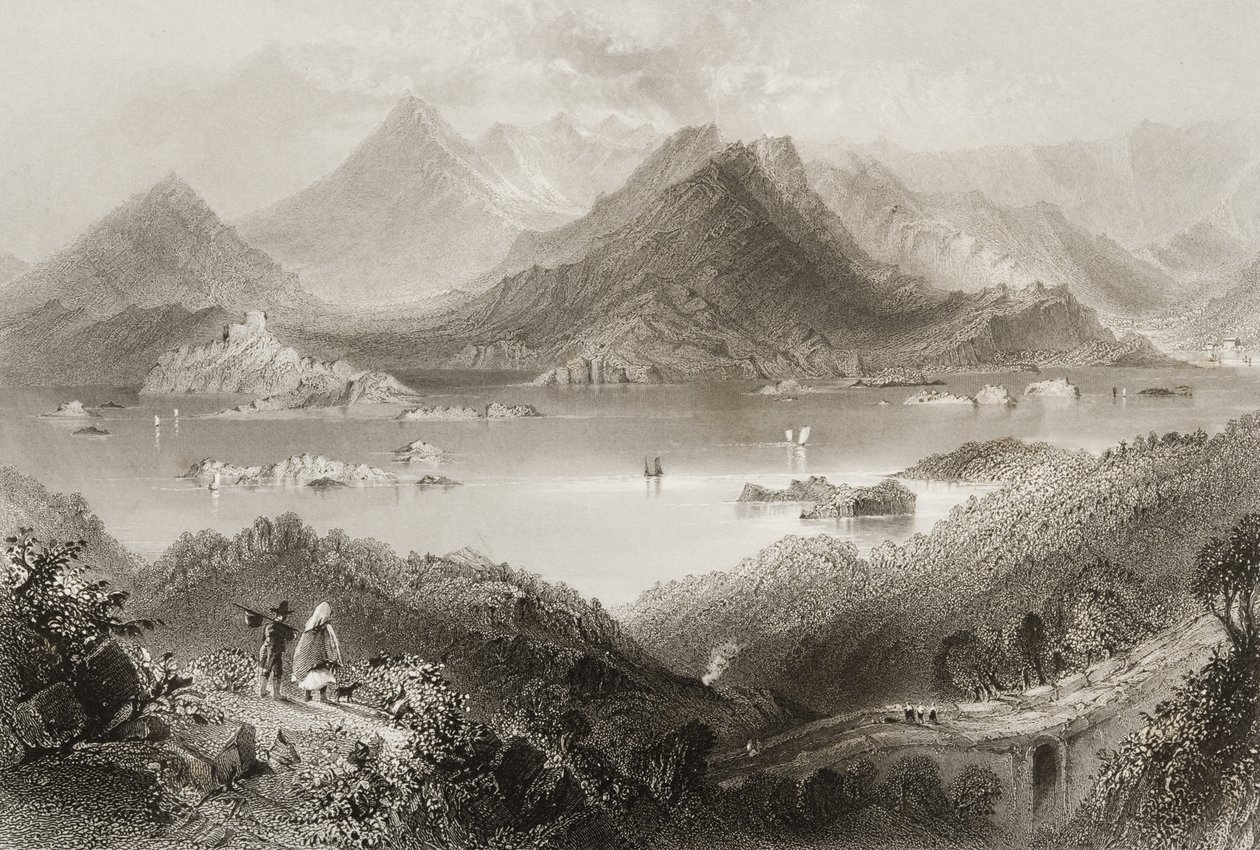 Glengarriff, Cork megye, Írország, George Virtue „Scenery and Antiquities of Ireland” című művéből, 1860-as évek alkotó: William Henry Bartlett