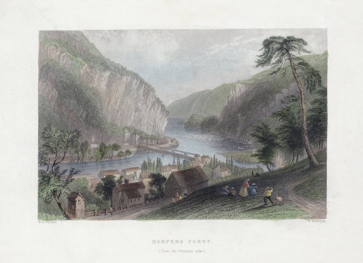Harpers Ferry (a Potomac oldalról), pub. 1839 (kézzel színezett metszet) alkotó: William Henry Bartlett