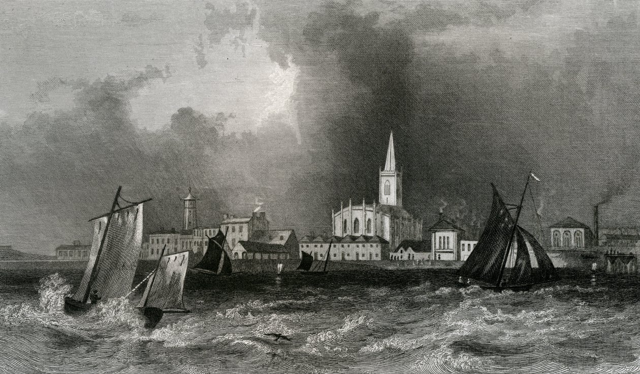 Harwich, a tengerből, Essex, metszett John Rogers, 1832 alkotó: William Henry Bartlett