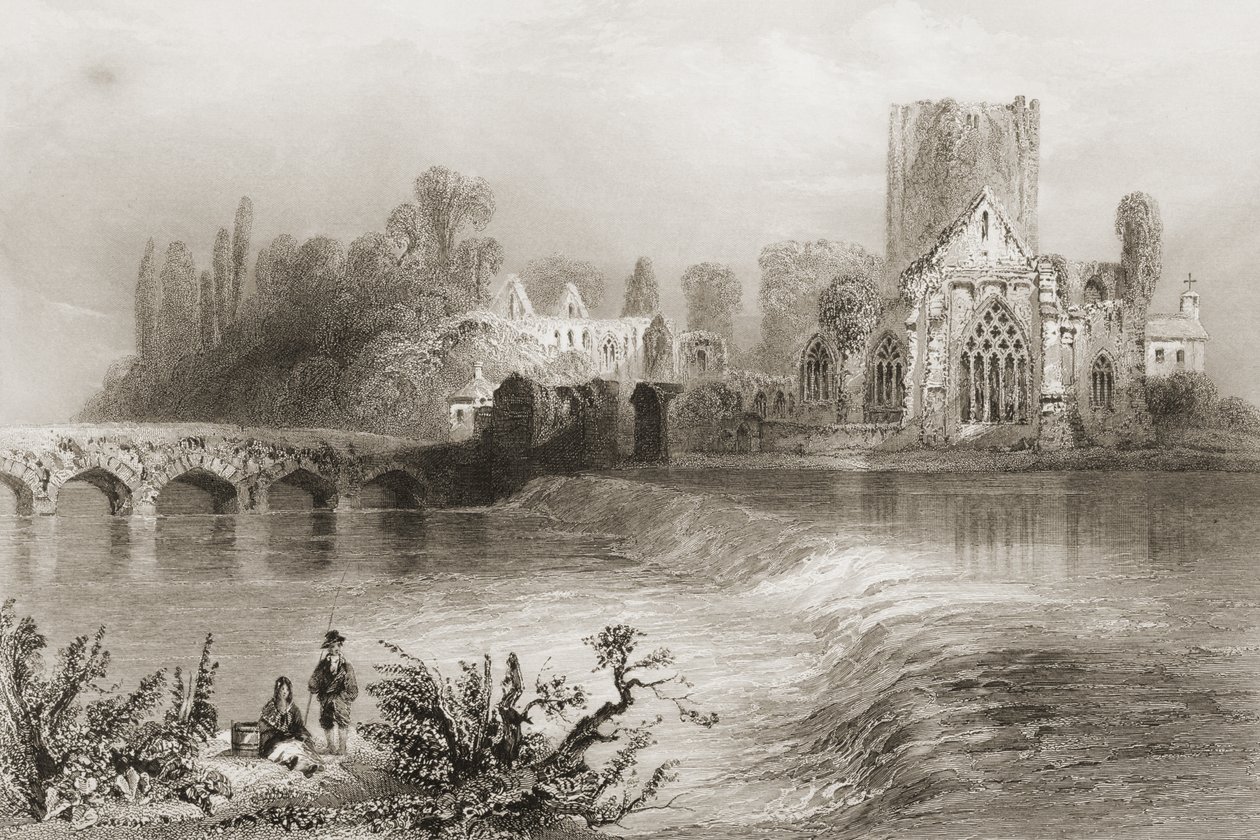 Holycross Abbey, Tipperary megye, Írország, George Virtue „Scenery and Antiquities of Ireland” című művéből, 1860-as évek alkotó: William Henry Bartlett