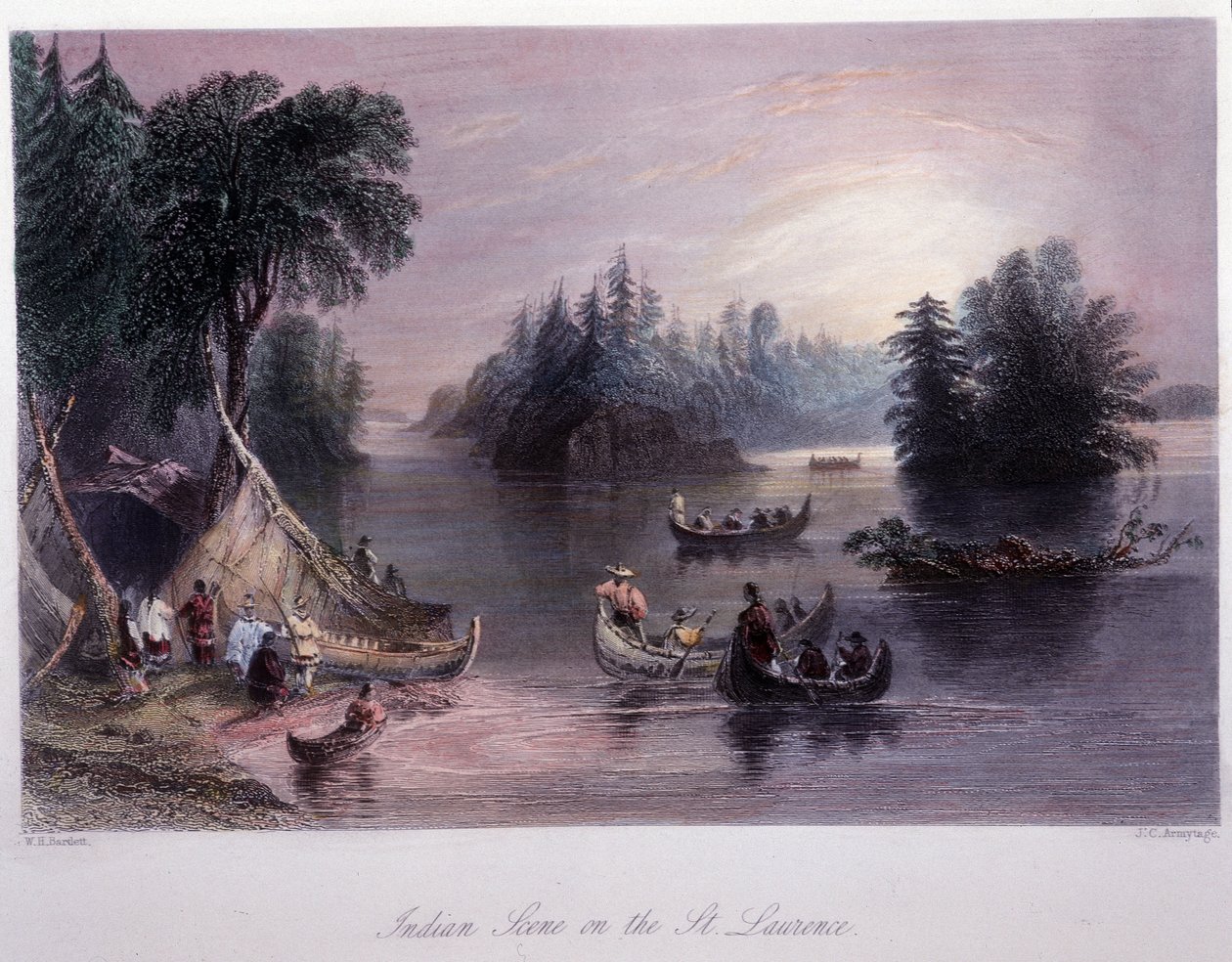 Indiai tábor a Saint Laurent partján – Bartlett W. H. által illusztrált „” kanadai tájképben. alkotó: William Henry Bartlett
