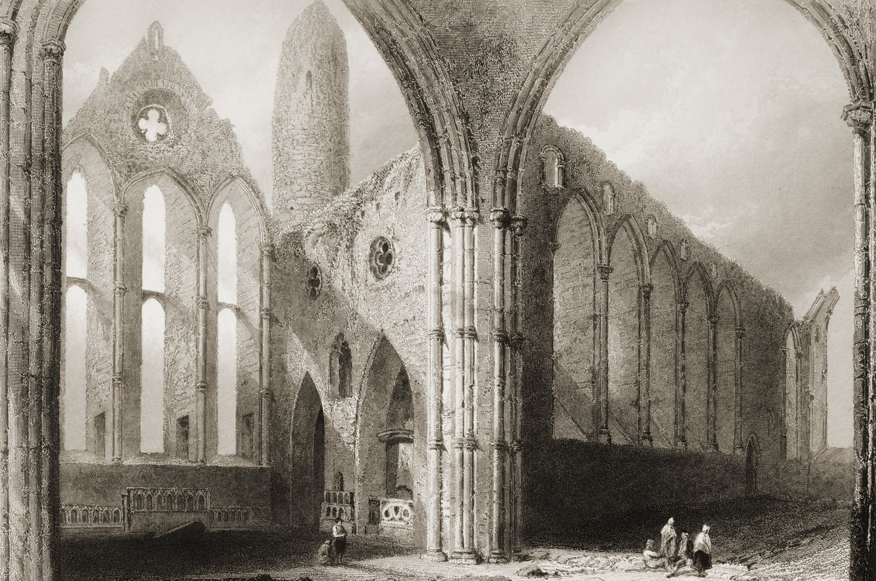 A Hore Abbey belseje, Cashel szikla, Tipperary megye, Írország, George Virtue „Scenery and Antiquities of Ireland” című művéből, 1860-as évek alkotó: William Henry Bartlett
