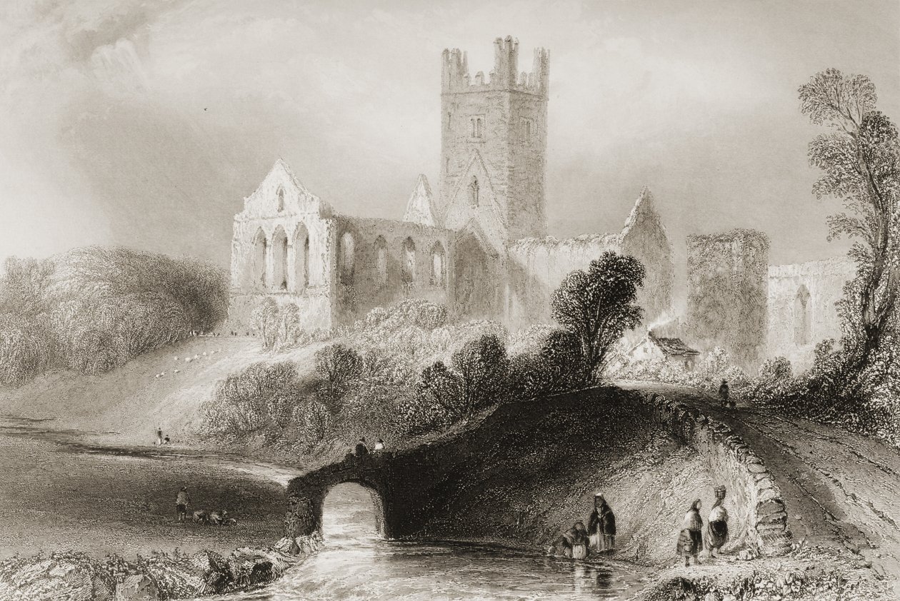 Jerpoint Abbey, Kilkenny megye, Írország, George Virtue „Scenery and Antiquities of Ireland” című művéből, 1860-as évek alkotó: William Henry Bartlett