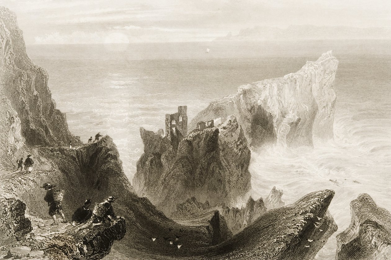 Kenbaan kastély, Ballycastle közelében, Antrim megye, Észak-Írország, George Virtue „Scenery and Antiquities of Ireland” című művéből, 1860-as évek alkotó: William Henry Bartlett