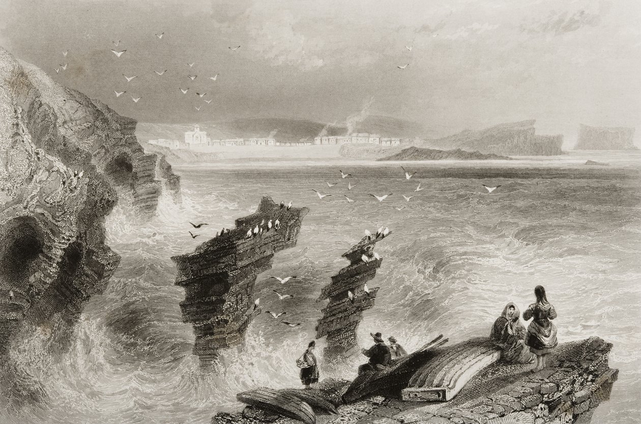 Kilkee, Clare megye, Írország, George Virtue „Scenery and Antiquities of Ireland” című művéből, 1860-as évek alkotó: William Henry Bartlett
