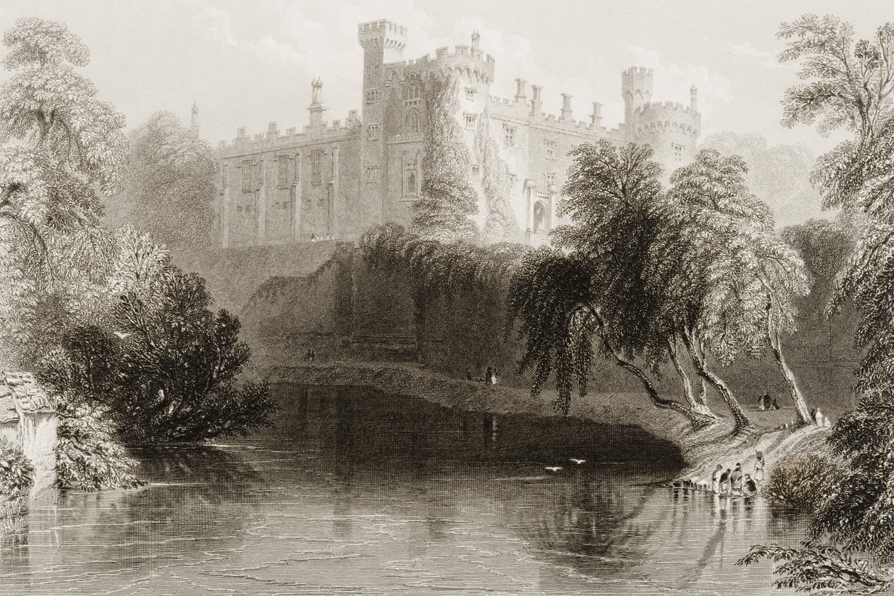 Kilkenny kastély, Kilkenny megye, Írország, George Virtue „Scenery and Antiquities of Ireland” című művéből, 1860-as évek alkotó: William Henry Bartlett