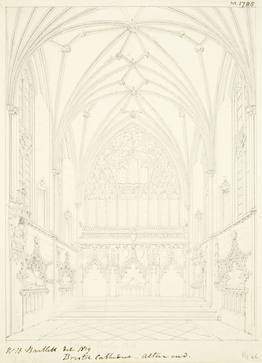 A bristoli katedrális hölgykápolnája keletre néz (ceruza és akvarell papíron) alkotó: William Henry Bartlett