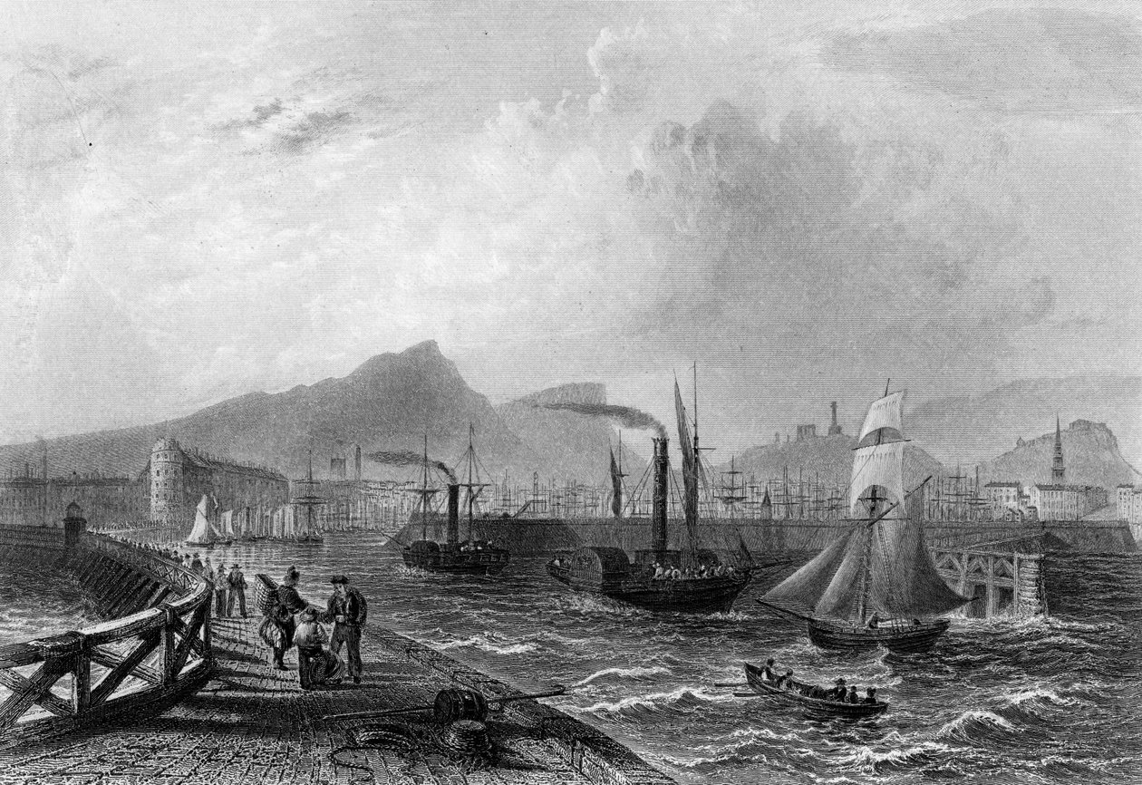 Leith Pier and Harbour, Robert Wallis metszet, 1820 körül alkotó: William Henry Bartlett